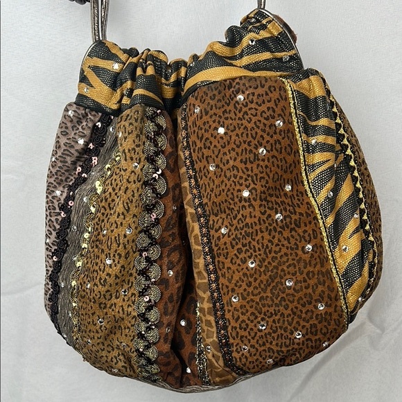 Rita Diana for Mylinka Vintage Animal Print Cinch Bag w/ Crystals Gypsy Boho - Picture 1 of 7